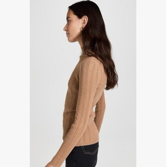 MADEWELL Women's Leaton M Lightweight Ribbed Mock Sweater Heather Caramel Brown - Picture 6 of 15